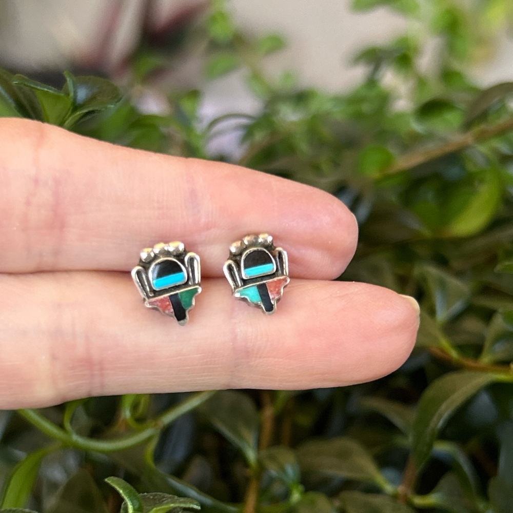 Vintage Native American Sterling Silver Inlay Earrings